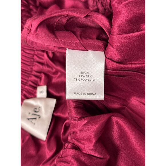 Aje Top 8 Womens Pink Silk Blend Tiered Ruffle Crop Blouse - Picture 8 of 8